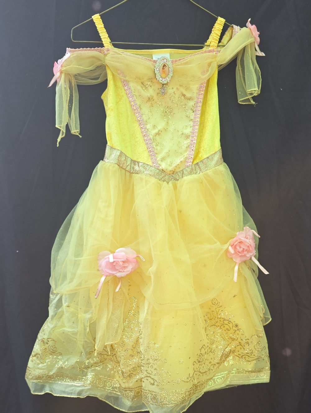 Disney Princess Belle Ball Gown Costume with Pink Floral Accents.